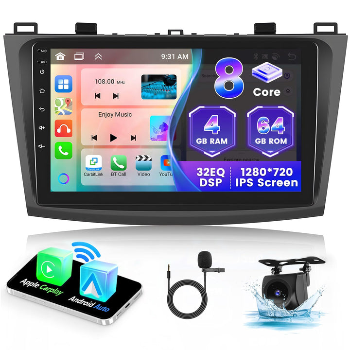 [2025 Upgrade 8 Core 4G+64G] Hikity 9" Android 15 Dashboard Radio Kit für Mazda 3 2009-2013 Autoradi