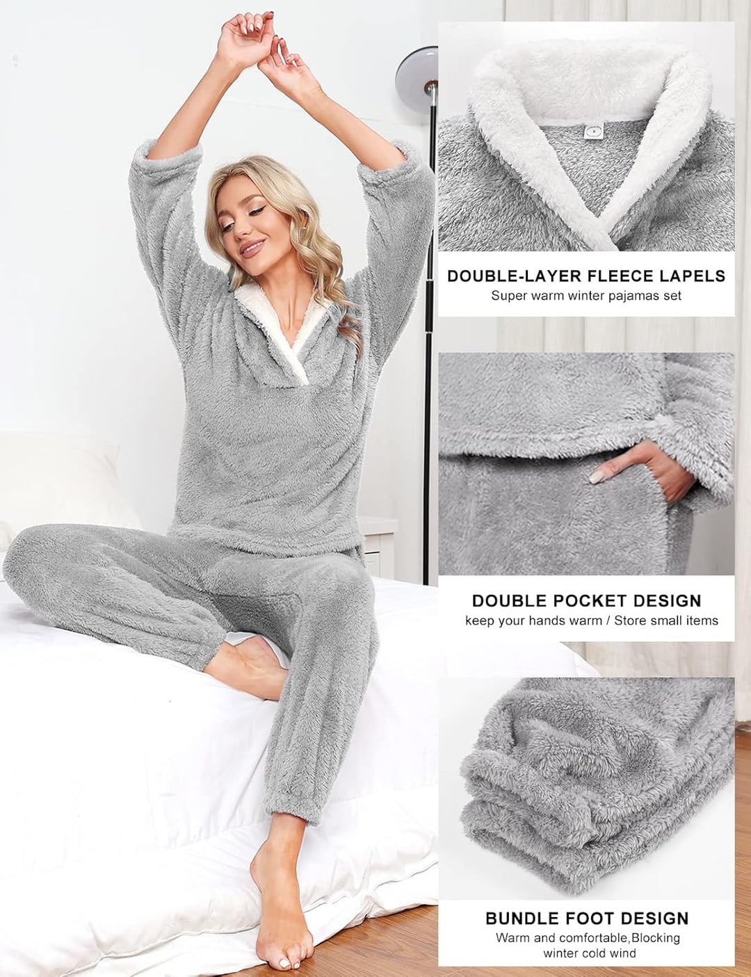 Niwicee Schlafanzug Damen Lang Pyjama Damen 2-Set, Hausanzug Damen Kuschelig Weich Nachtwäsche Sleep
