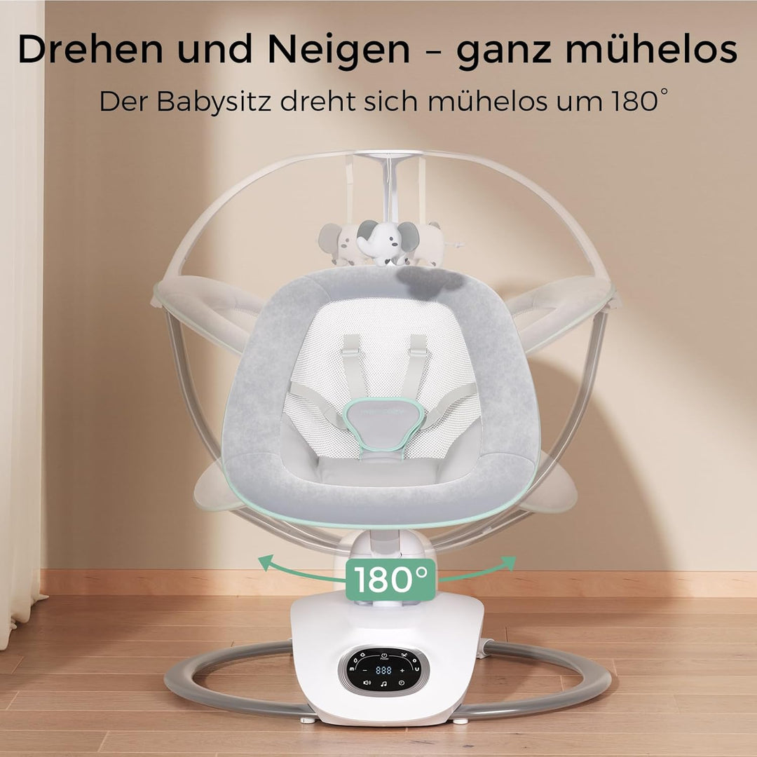 Momcozy CocoSway Babywippe, elektrische 3D-Motion, 6 Bewegungen &amp; 4 Stufen, Fernbedienung, 8 Wiegenl