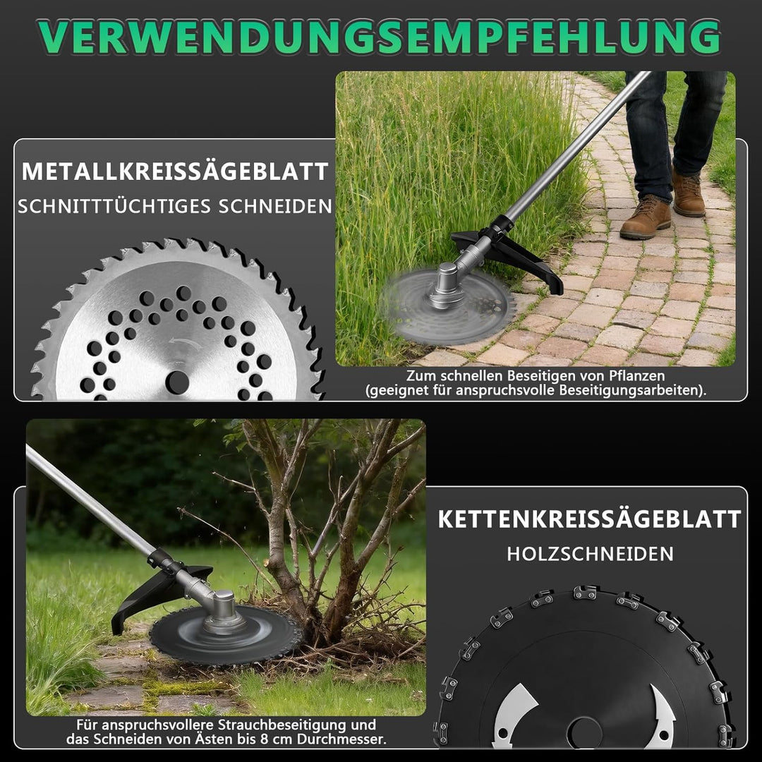 7-IN-1 Akku Rasentrimmer mit 2 x 4Ah Akkus, 1380W Bürstenloser Freischneider Akku mit 7 Klingen und