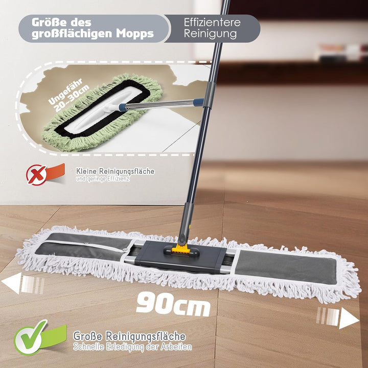 Myiosus Flacher Bodenwischer, Gross Wischmopp mit 154cm Verstellbar Edelstahlgriff, Floor Mop für Ha