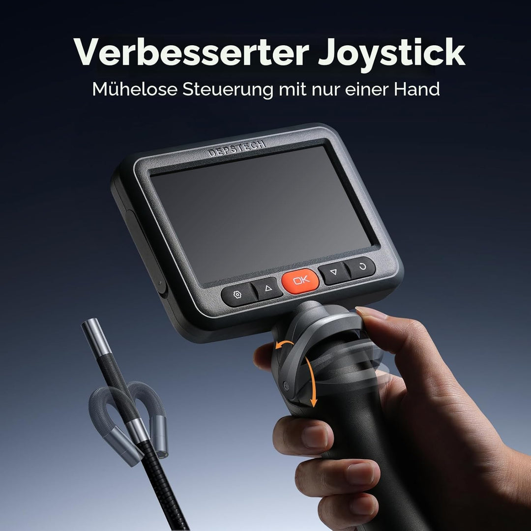 DEPSTECH 210° Drehbare Endoskopkamera mit Licht, 5" IPS-Bildschirm Endoskop Beweglicher Kopf, 6,2mm