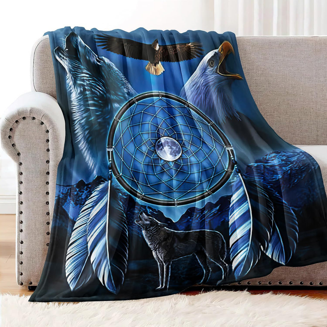 YISUMEI Decke 150x200 cm Kuscheldecken Sanft Flanell Weich Fleecedecke Traumfänger mit Wolf und Weis