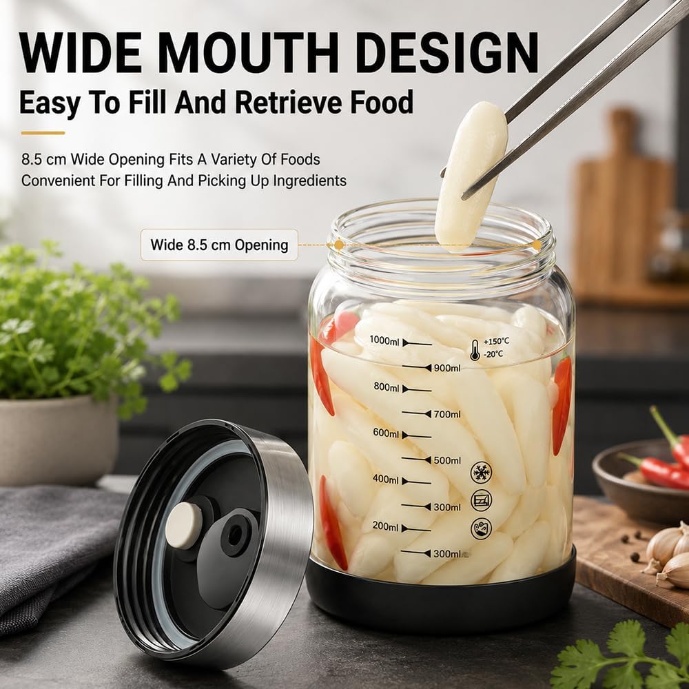 Fermentierglas 1L, 2 Stück Fermentiergläser mit Ventil, Kimchi Behälter mit Deckel, Fermentationsgla