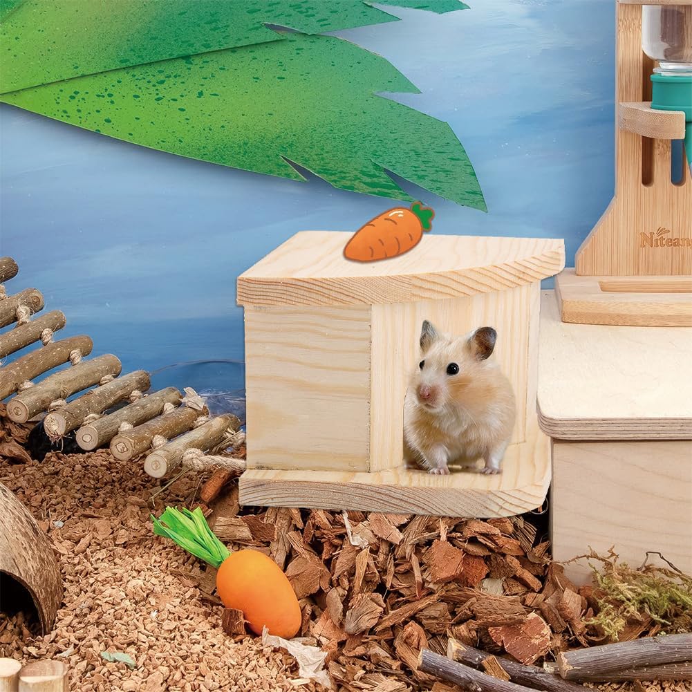 Hamster Holzhaus, Holz Hamsterhaus Versteck Ecketage Rechts Käfig Dekor Zubehör Mehrkammernhaus Meer