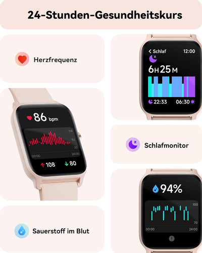 Smartwatch Damen mit Telefonfunktion, 1.8" Fitnessuhr Damen mit Alexa integriertem Pulsmesser/Schlaf