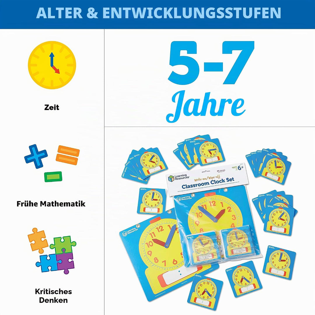 Learning Resources Set abwischbarer Uhren für das Klassenzimmer