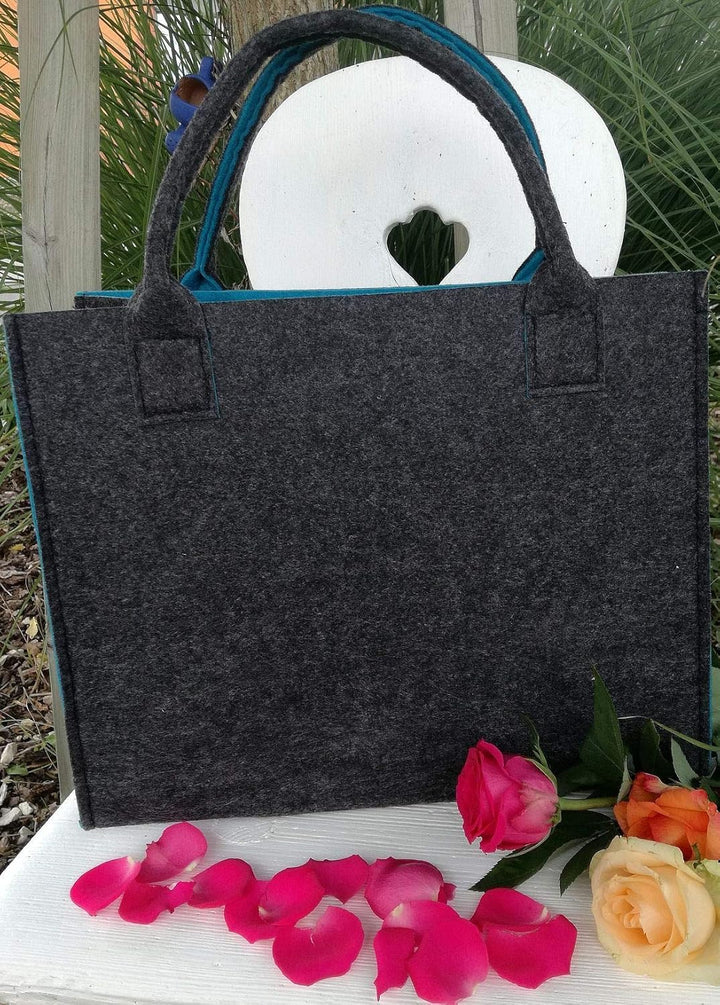 LaFiore24 Hochwertige Filztasche Einkaufstasche Festival Grau-türkis, Grau-türkis
