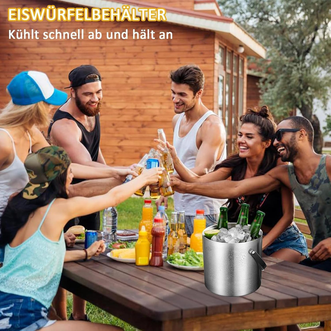 Eiswürfelbehälter, 3L Eisbehälter rund mit Sieb und Eiszange, Eiswürfelbehälte, Sektkühler Flaschenk