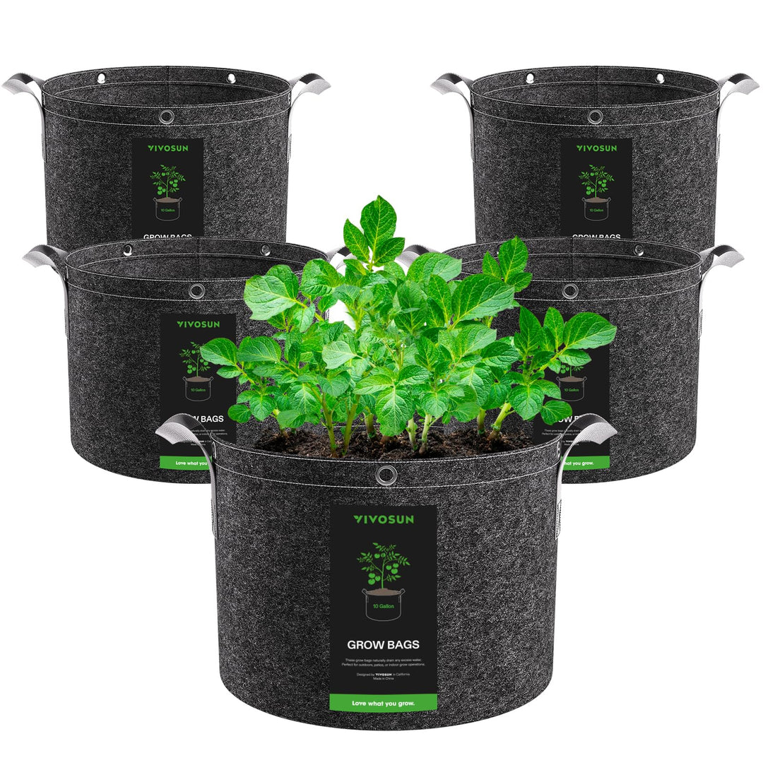 VIVOSUN Pflanzsack 5er-Pack 40L, Stofftopf aus Vliesstoff mit 500g/m² Stärke, mit Tragegriffen und M