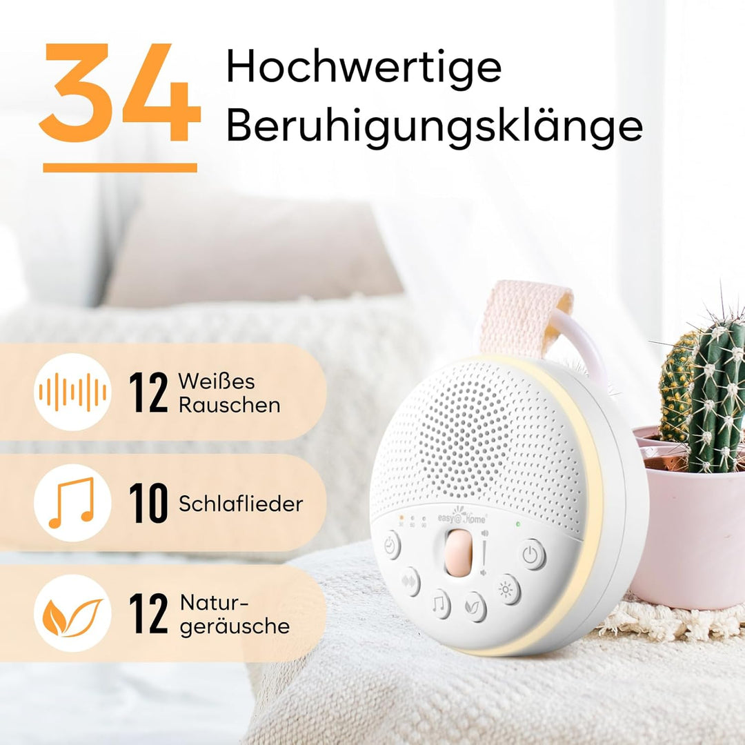 Easy@Home White Noise Maschine Baby - Tragbare Einschlafhilfe mit 34 beruhigenden Klängen Weisses Ra
