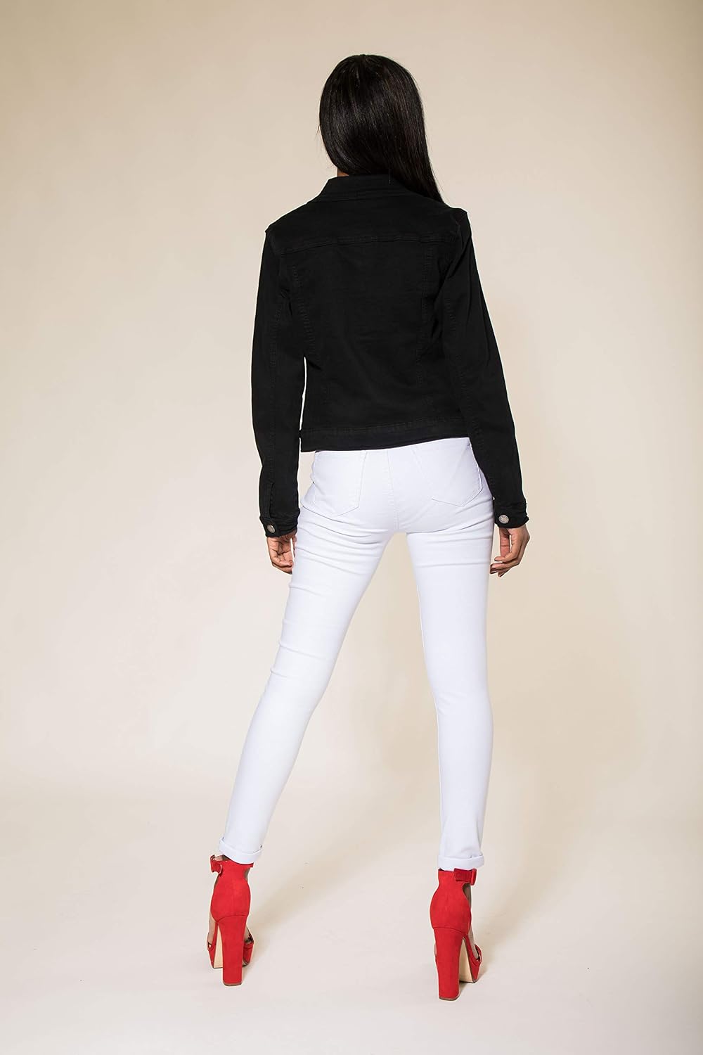 Nina Carter J212 Damen Slim-Fit Jeansjacke – Farbige Übergangsjacke mit Kent-Kragen und Taschen – Fr