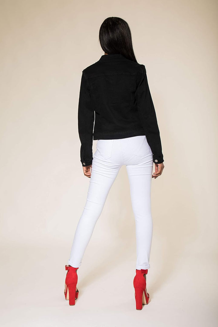 Nina Carter J212 Damen Slim-Fit Jeansjacke – Farbige Übergangsjacke mit Kent-Kragen und Taschen – Fr