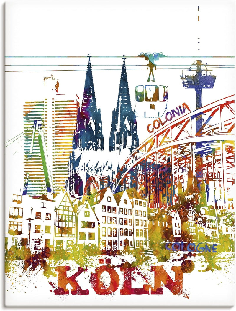 ARTland Leinwandbilder Wandbild Bild auf Leinwand 30x40 cm Gemälde Pop Art Köln Stadt Kölner Dom Bun