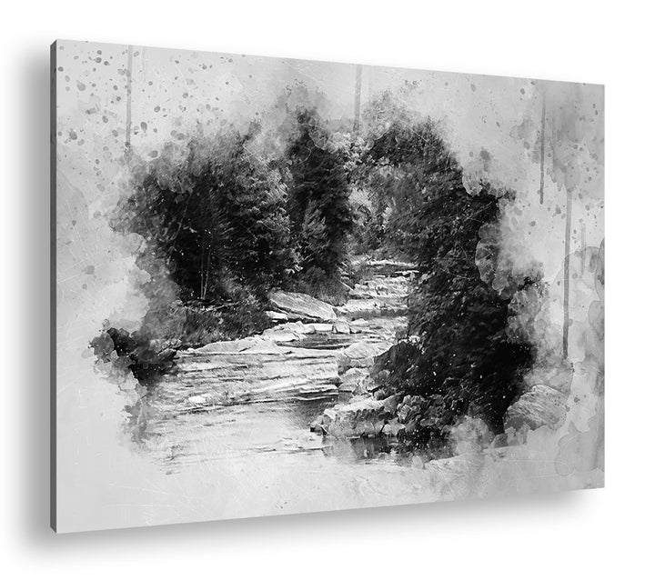 deyoli Flusslauf im zauberhaften Wald Format: 80x60 Effekt: Schwarz&Weiss als Leinwandbild, Motiv fe