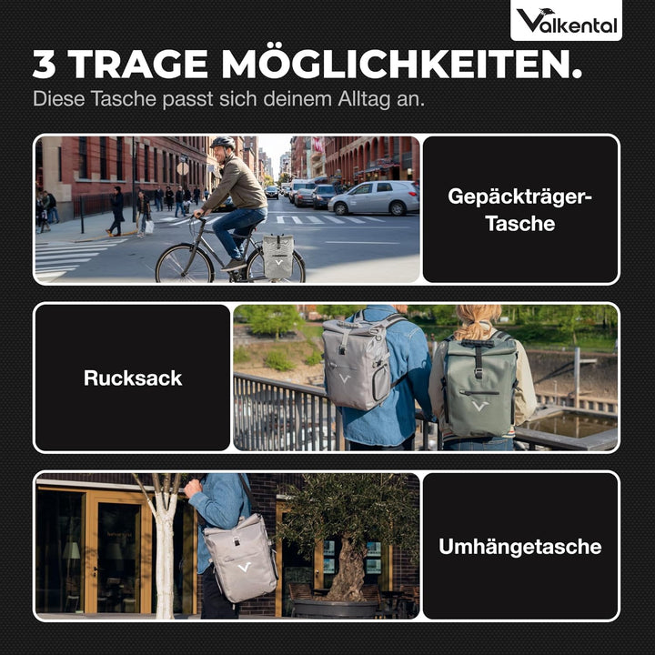 Valkental® - 3in1 Fahrradtasche Pro - Das Original - Hochwertiges Nylon - 23L Volumen - Geeignet als