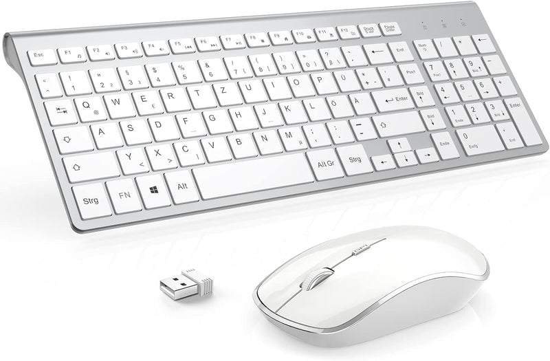 J JOYACCESS Tastatur Maus Set Kabellos, 2.4G Ultra Dünne Funktastatur mit Maus, Ergonomischer und Le