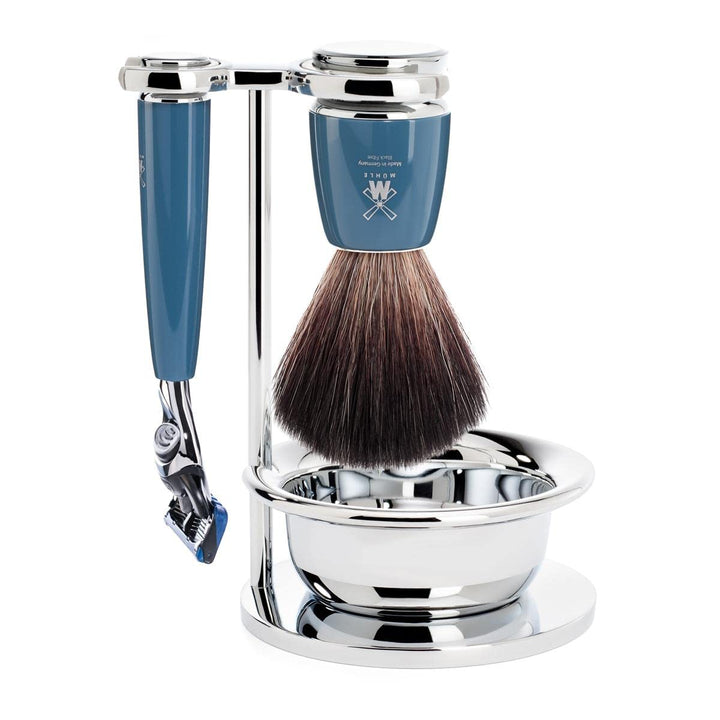 MÜHLE Rytmo Rasierset - kompatibel mit Gillette-Klingen, Black Fibre Pinsel, Halterung mit Schale -