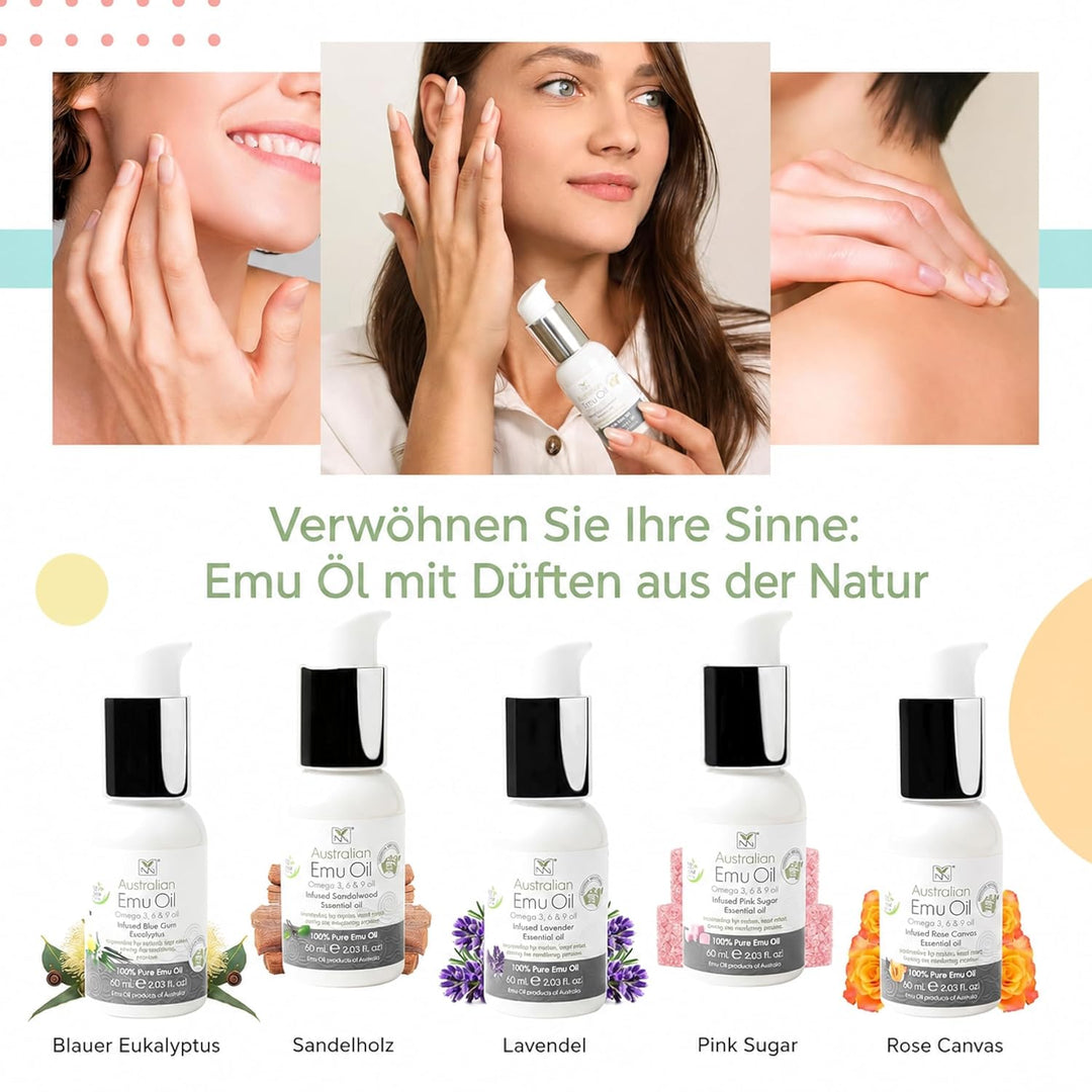 Reines Emu Öl - Kopfhaut-, Haar-, Nagel-, Gesichtsöl & Körperöl für Damen & Herren mit Omega 3 6 9,