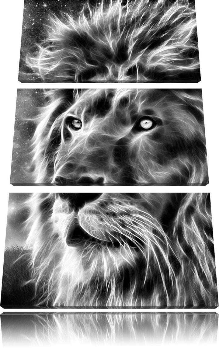 Pixxprint Monocrome, Löwe Abstrakt Art 3-Teiler Leinwandbild 120x80 Bild auf Leinwand