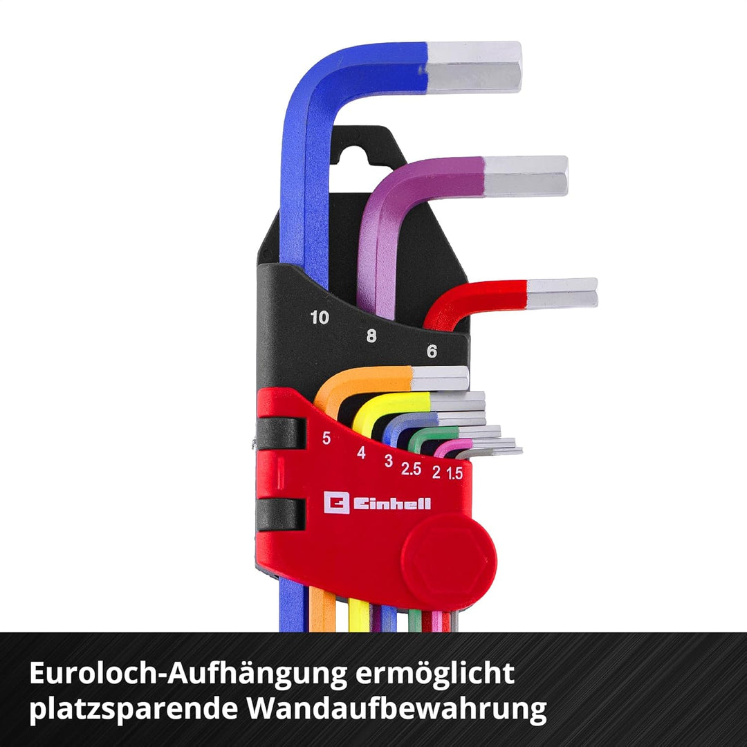 Original Einhell Innensechskantschlüssel-Set 9-tlg. (S2-Stahl, Kugelkopf, doppelte Kopfform, Schlüss