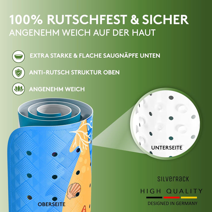 SilverRack Kinder Badewannenmatte 100x40 cm (Wal Welle Motiv) - Antirutschmatte Badewanne BPA frei f