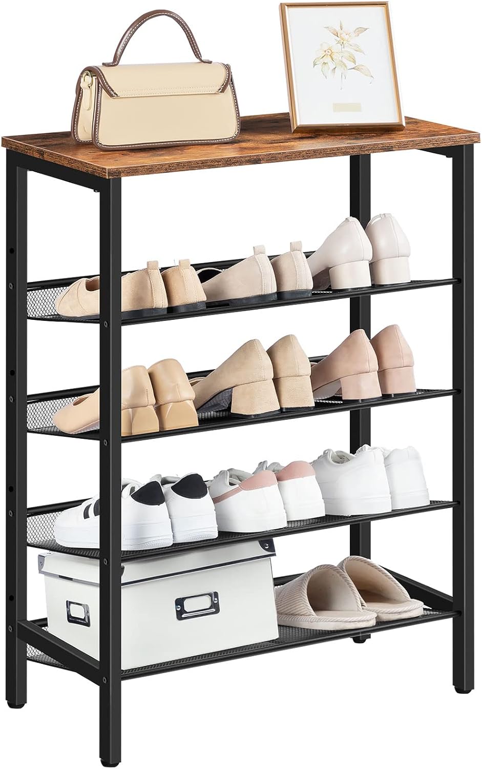 HOOBRO 5-lagiges Schuhregal, Verstellbares Schuhablage, schmal Schuhschrank, Flach und Neigbar, Stab