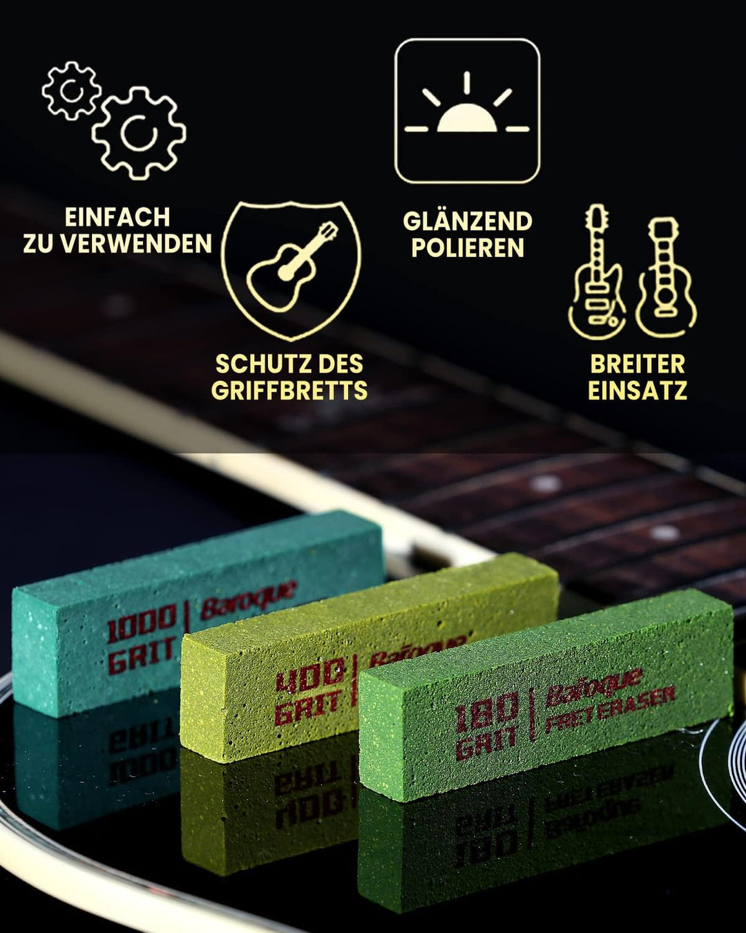 Gitarren Bundradierer Set, Bundfeile für Gitarre, Schleifgummi Gotarre, Gitarre Bund Polieren, Gitar