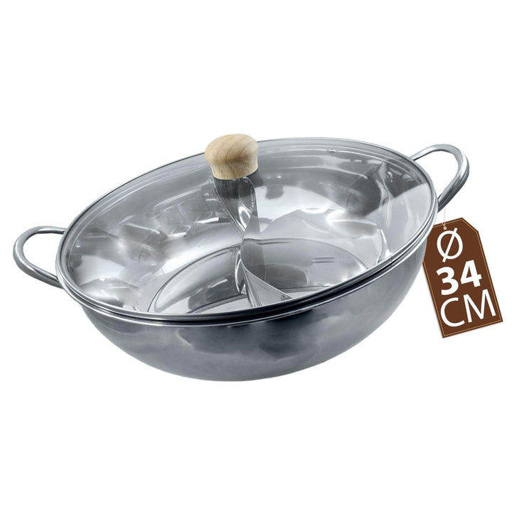 JADE TEMPLE 17105 Edelstahl Hot Pot Wok mit Glasdeckel, D: 34 cm