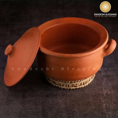 Swadeshi Blessings Exklusive Reihe unglasierter Tontopf zum Kochen und Servieren mit Deckel/Erdkadai