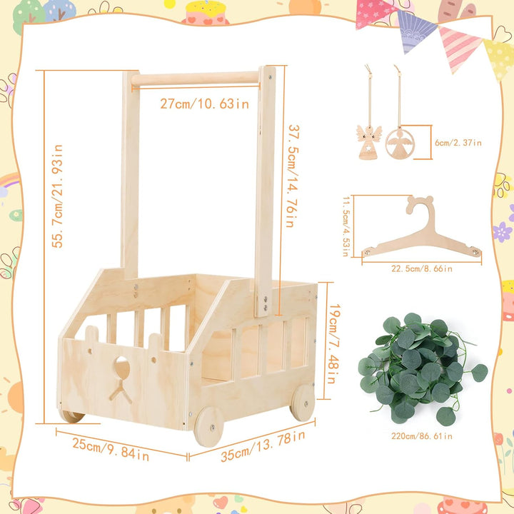 Babyparty Geschenk mit Griff Wickelkorb mit Holzrädern Kinder Holz Holzkiste Babygeschenk Geschenkko