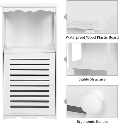 Badezimmerschrank Badregal Weiss Holz Kunststoffplatte Eckschrank Badkommode mit 1 offenem Fach und