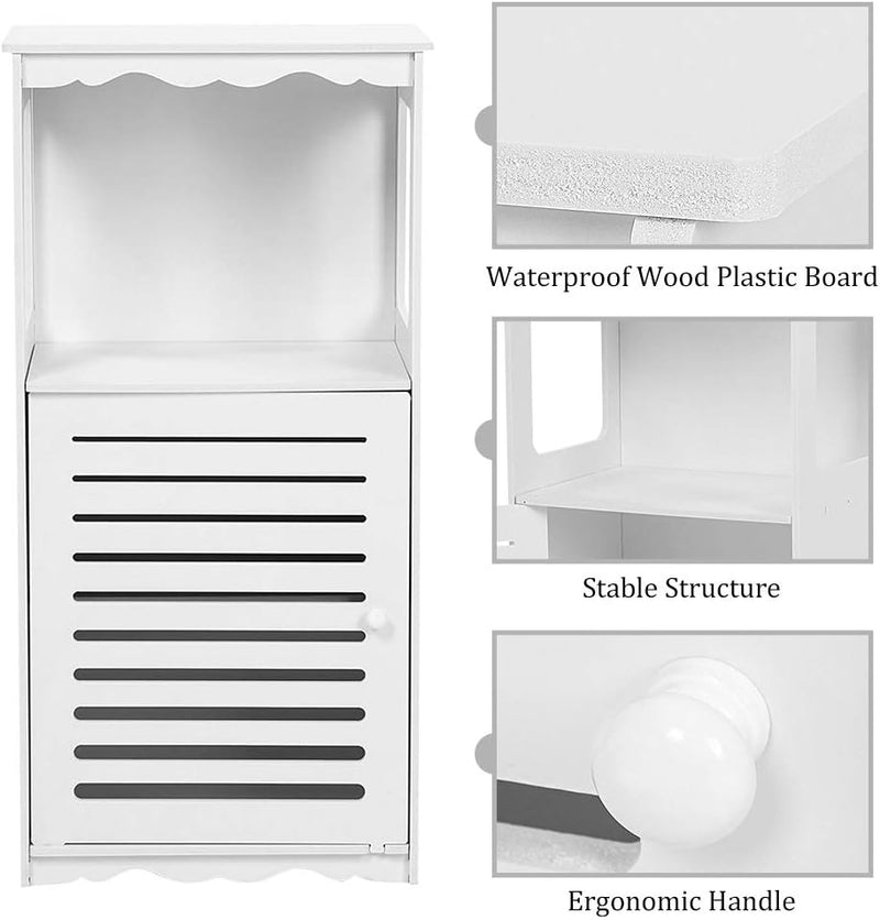 Badezimmerschrank Badregal Weiss Holz Kunststoffplatte Eckschrank Badkommode mit 1 offenem Fach und