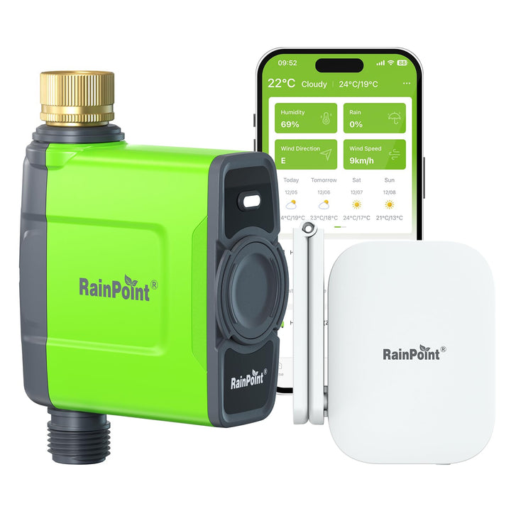 RAINPOINT Bewässerungscomputer WLAN mit Antennen-Gateway und Messingeinlass Smart Bewässerungsuhr mi