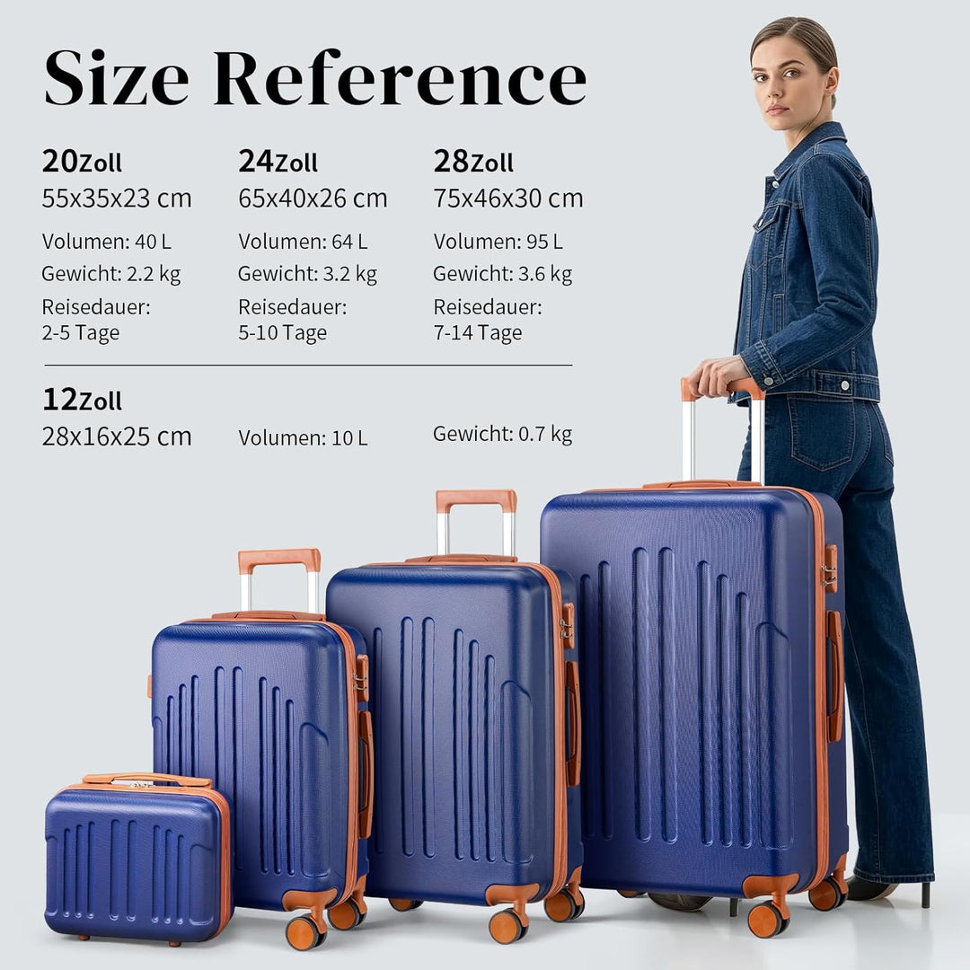 LALAHO Kofferset 4 teilig Hartschale mit Kosmetikkoffer, Koffer Set 4 Stück aus ABS, Reisekoffer mit