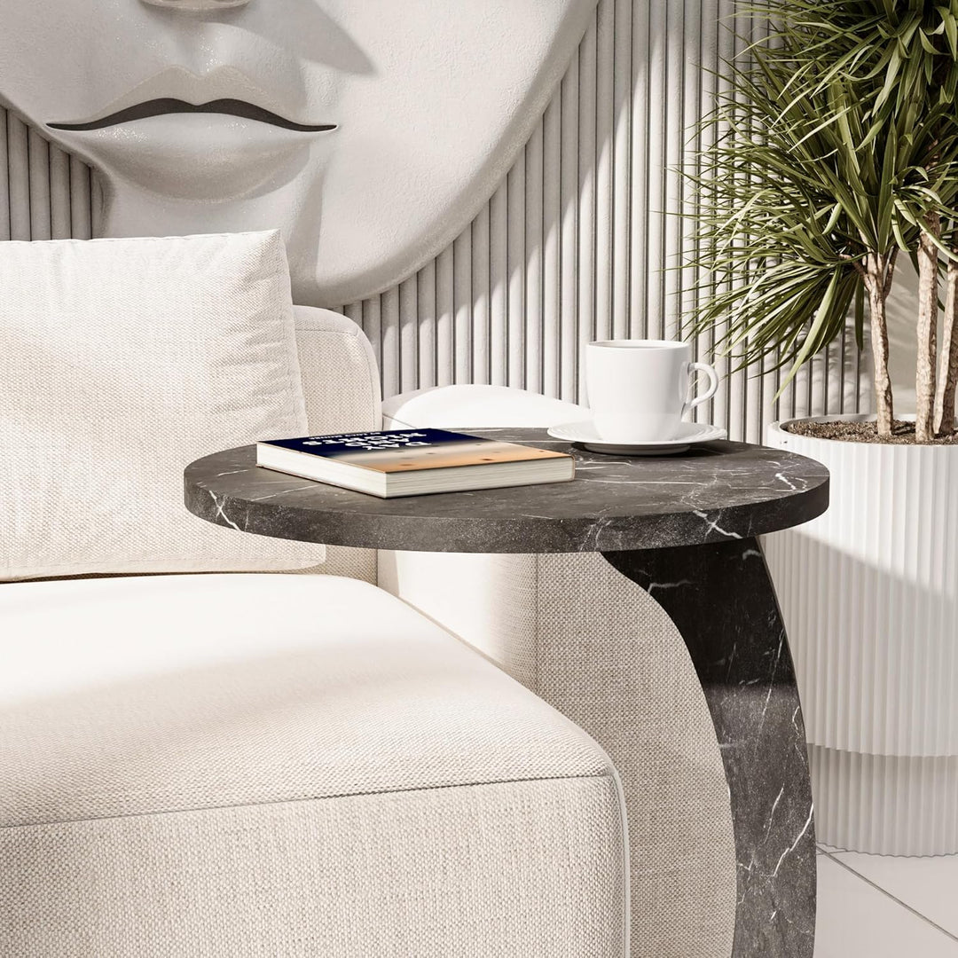 Tubibu MDF - C Form Kleiner Beistelltisch, Runder Tisch als Ablagefläche für Couch und Sofa mit Roll