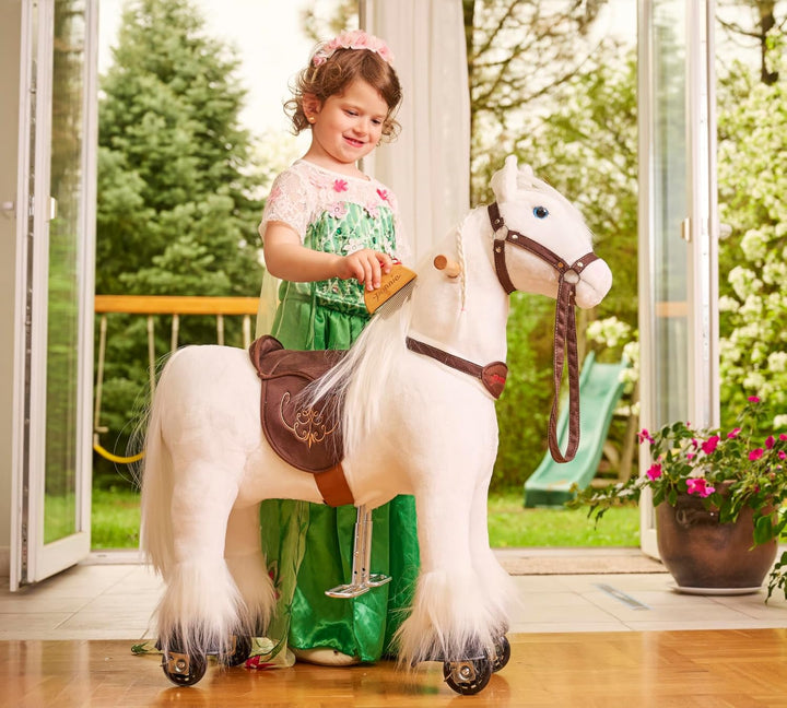 PONNIE Reitpferd mit Rollen Tiara S für Kinder 3-6 Jahre (30 kg) – Ohne Batterie – Mitwachsend dank