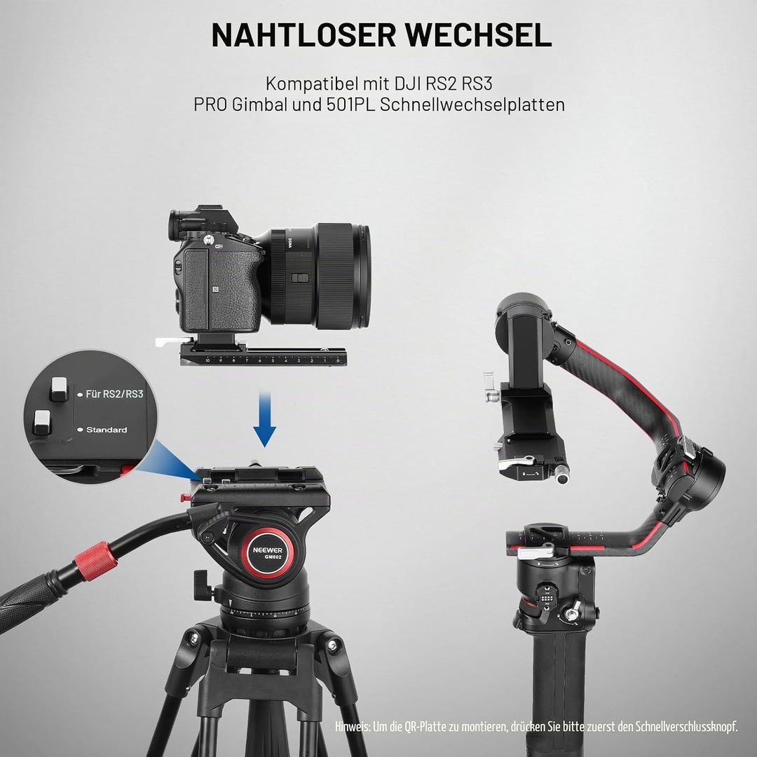 NEEWER Videostativ Fluidkopf mit Schnellwechselplatte, kompatibel mit DJI RS Gimbals Manfrotto, Tele