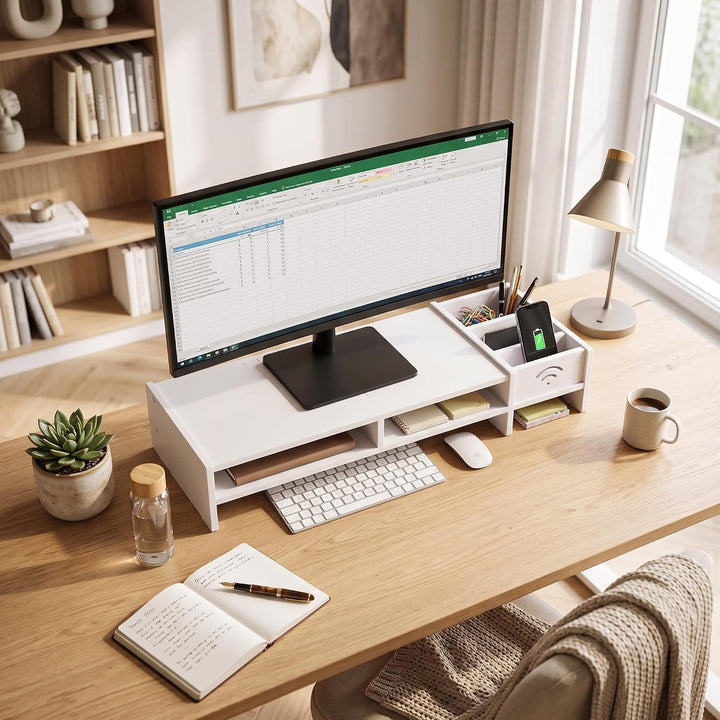 Greensen Monitorständer mit Schublade, Bildschirmständer Schreibtisch Organizer Holz Kunststoff Verb