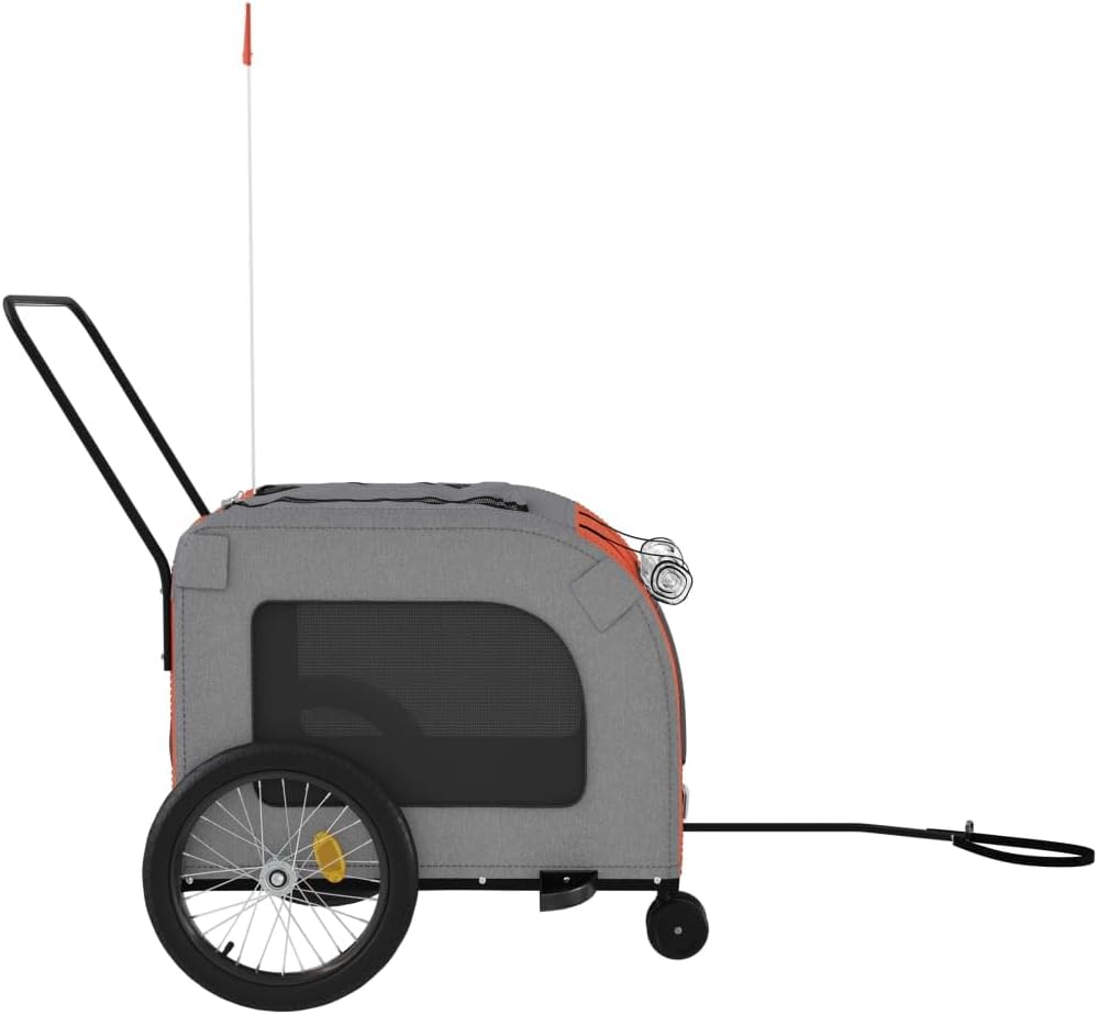 vidaXL Fahrradanhänger Hunde Schwarz und Grau Oxford-Gewebe und Eisen Orange 68 x 134 x 73 cm, Orang