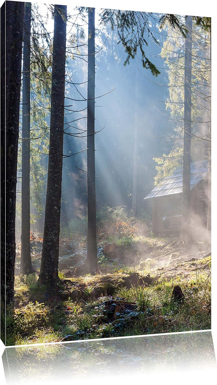 Sonnenstrahlen im Wald, Format: 100x70 auf Leinwand, XXL riesige Bilder fertig gerahmt mit Keilrahme