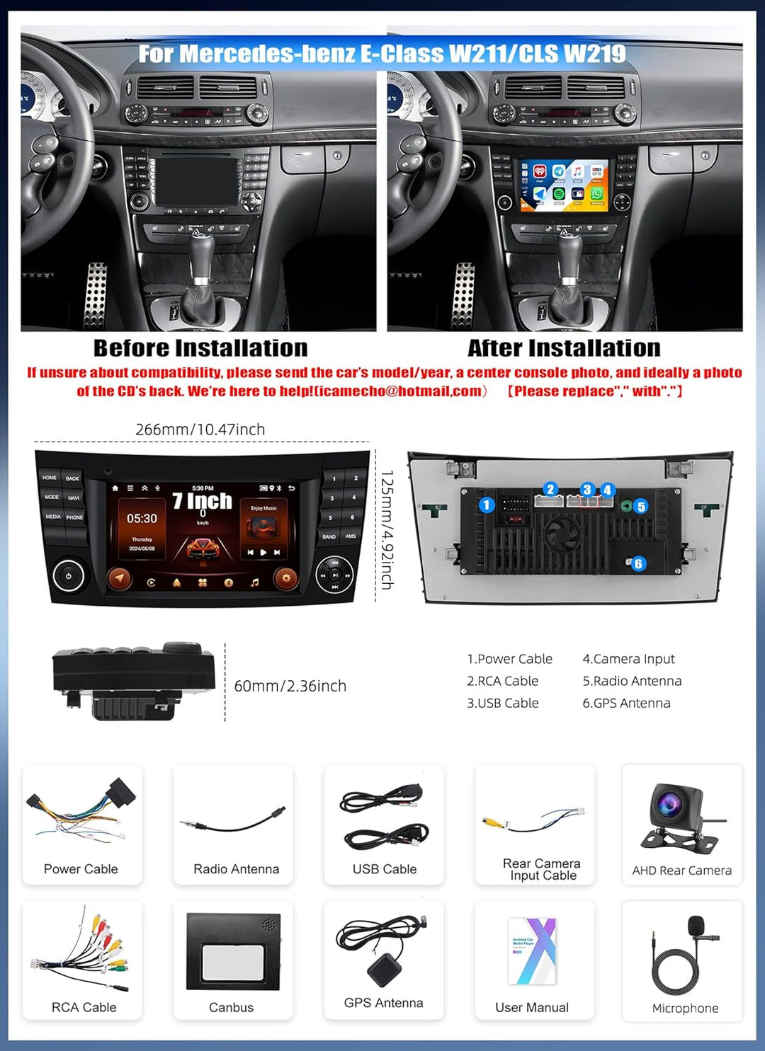 2GB+64GB CAMECHO Android 13 Autoradio mit Navi für Mercedes Benz E-Klasse W211 CLS Klasse W219,Doppe