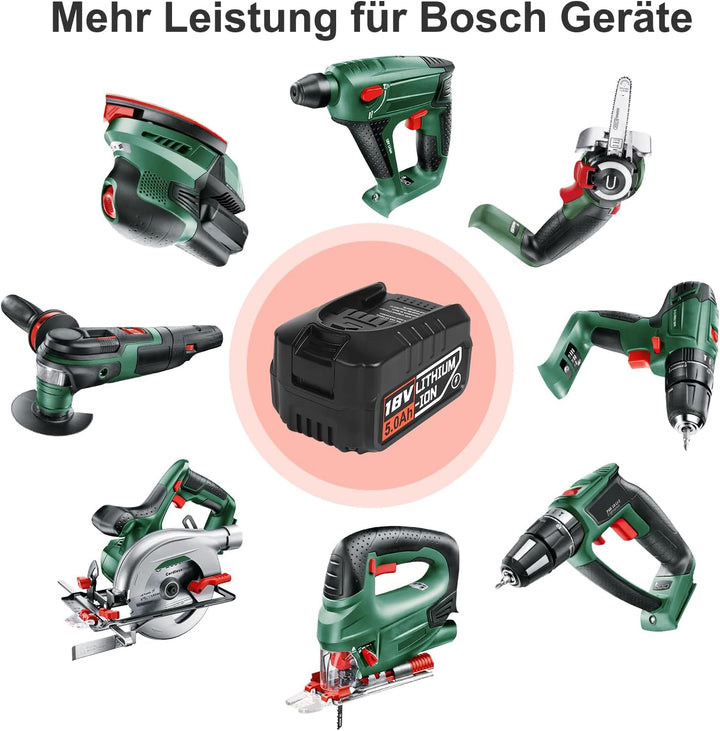 5000mAh Ersatzbatterien für Bosch Haus und Garten PBA PSB PSR 18 V Akku Werkzeuge, für Gardena Akku,