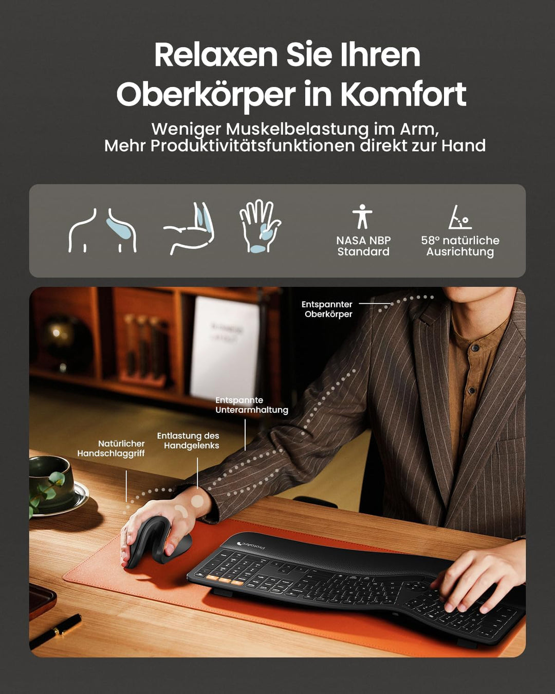 ProtoArc EM11 NL Ergonomische Vertikale Maus, Kabellos Aufladbar Mouse mit 3 Gerät (Bluetooth+Blueto