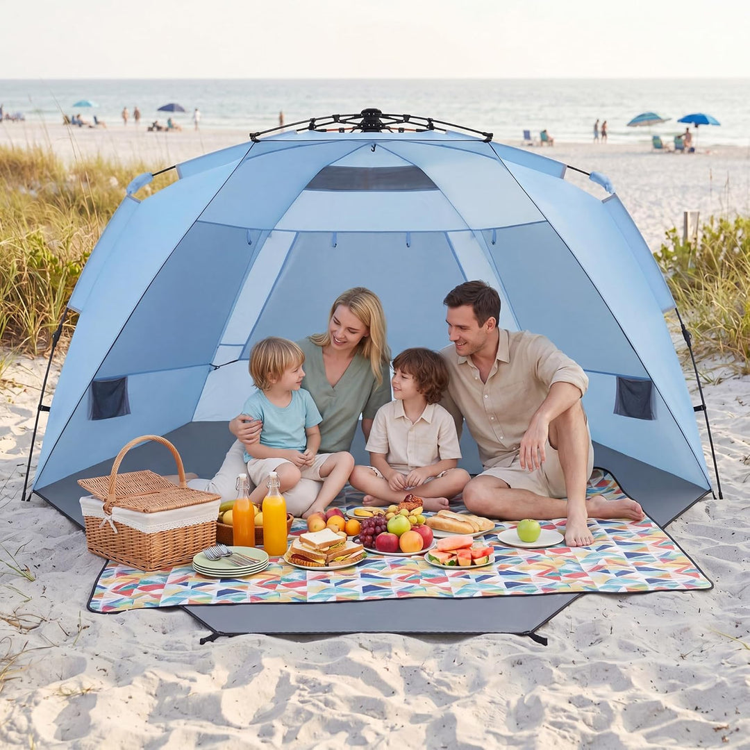 HOMASIS Pop-up Strandmuschel, wetterfestes Strandzelt für 3-4 Personen mit erweiterbarem Boden, Mesh