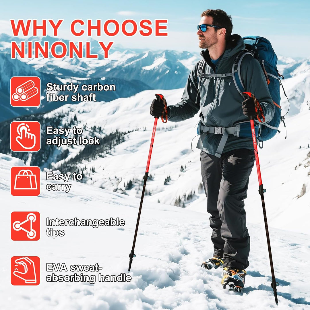 Ninonly Wanderstöcke faltbar Carbon, Nordic Walking Stöcke Damen & Herren, Leichte Teleskop Wanderst
