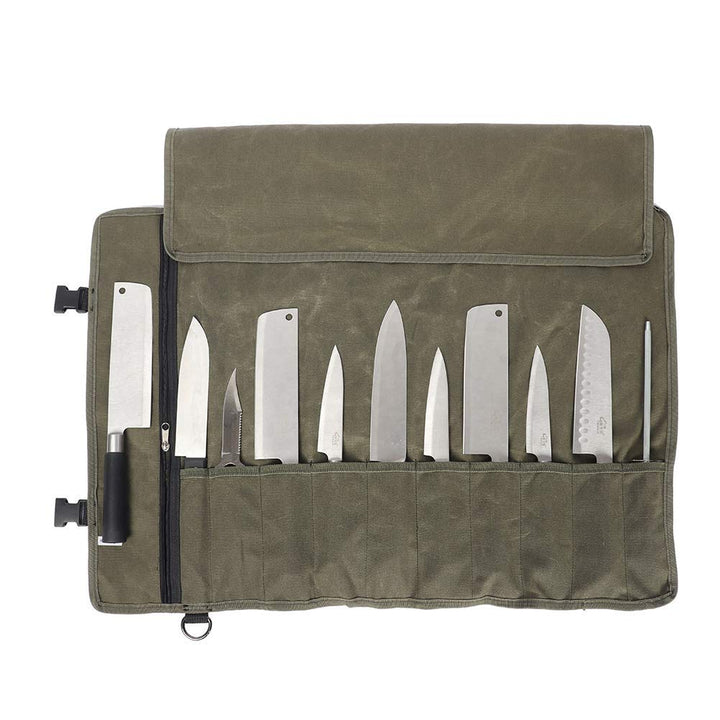 QEES Kochmesser Rolltasche 11 Slots, Messertasche für Camping, Wandern, Multifunktions-Werkzeugrollt