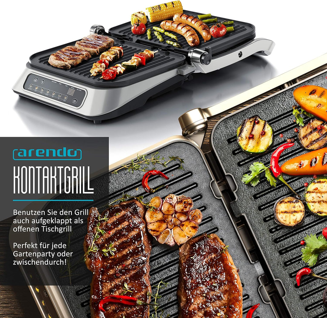 Arendo - Kontaktgrill Elektrogrill - elektrischer Tischgrill - Sandwichmaker - Multi Grill mit Digit