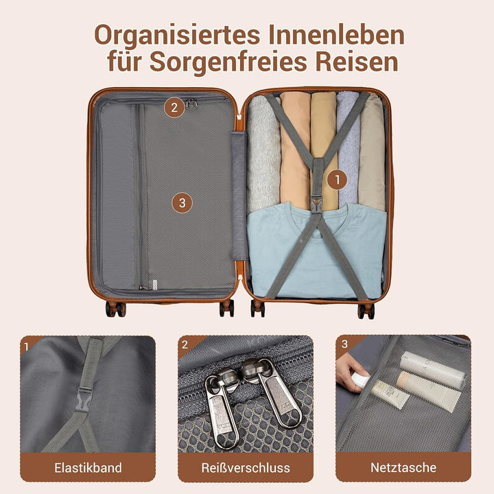 KONO Koffer Trolley Klein Hartschalenkoffer Reisekoffer von ABS Hartschalen Handgepäck mit 4 Spinner