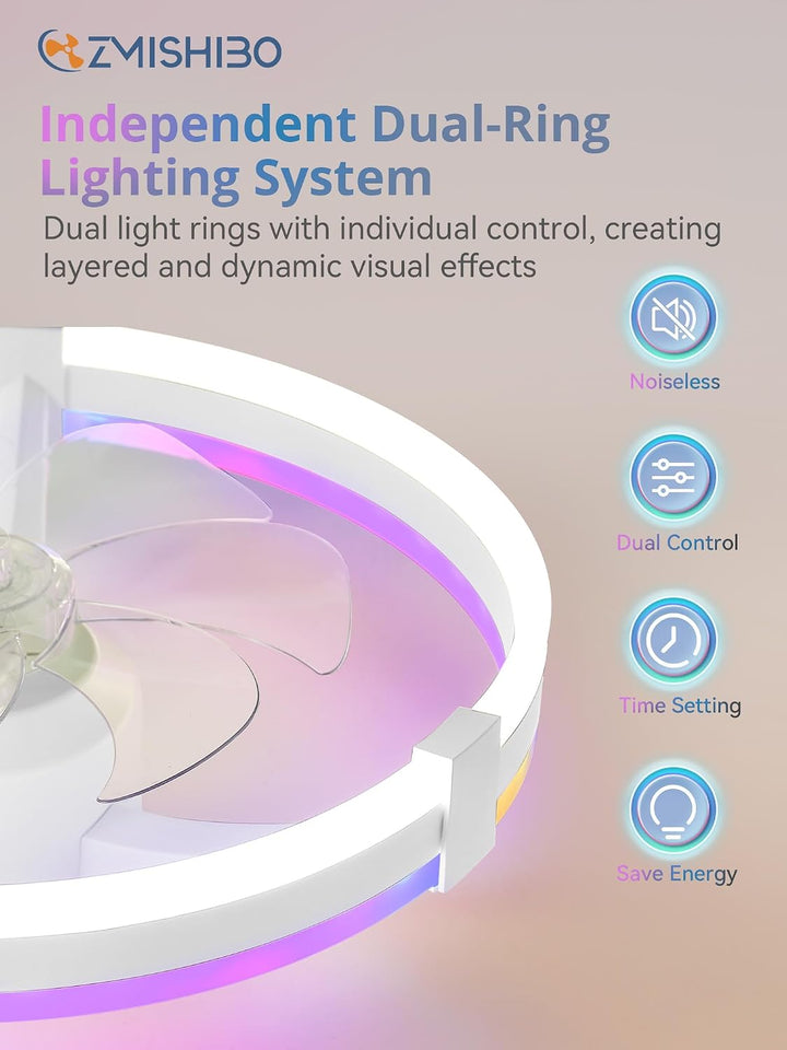 ZMISHIBO 51 cm RGB-Deckenventilator mit Licht,Fernbedienung &amp; APP-Steuerung,6 Geschwindigkeiten, Vor